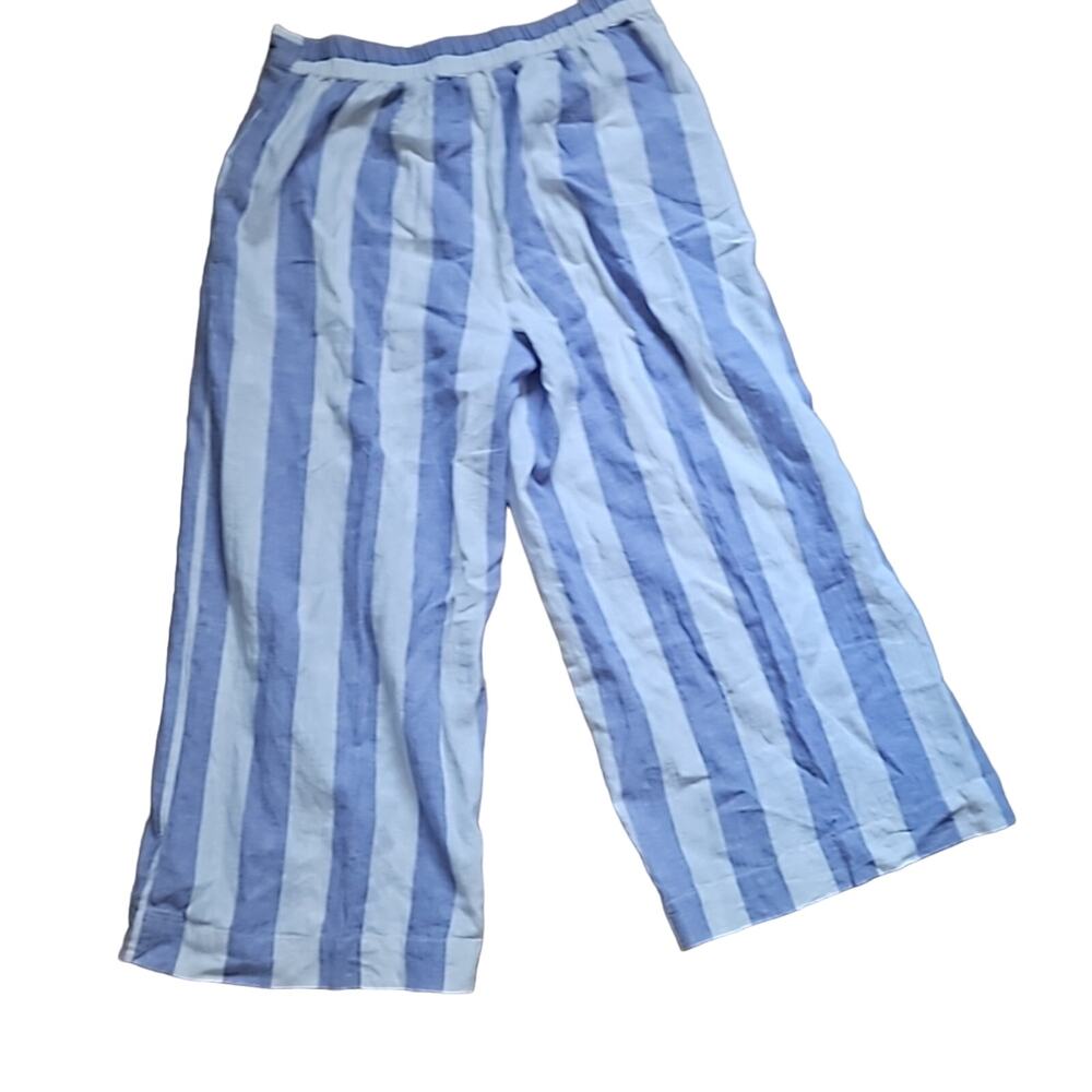 BeachLounge Blue White Striped Wide Leg Pants Linen Blend Size Small Boho